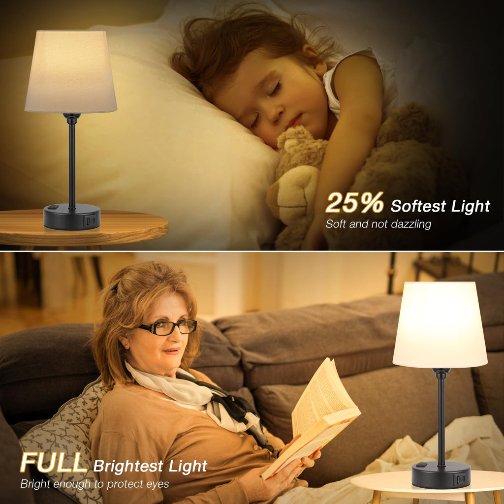 Bedside Table Lamps Set 2 - Dimmable Touch, USB C+A, AC Outlet