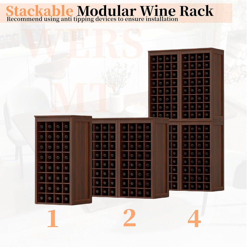 8-Tier Freestanding Wine Rack Wood, 32 Bottles Wine Rack Counter for Small Space, Farmhouse Stackable Modular Wine