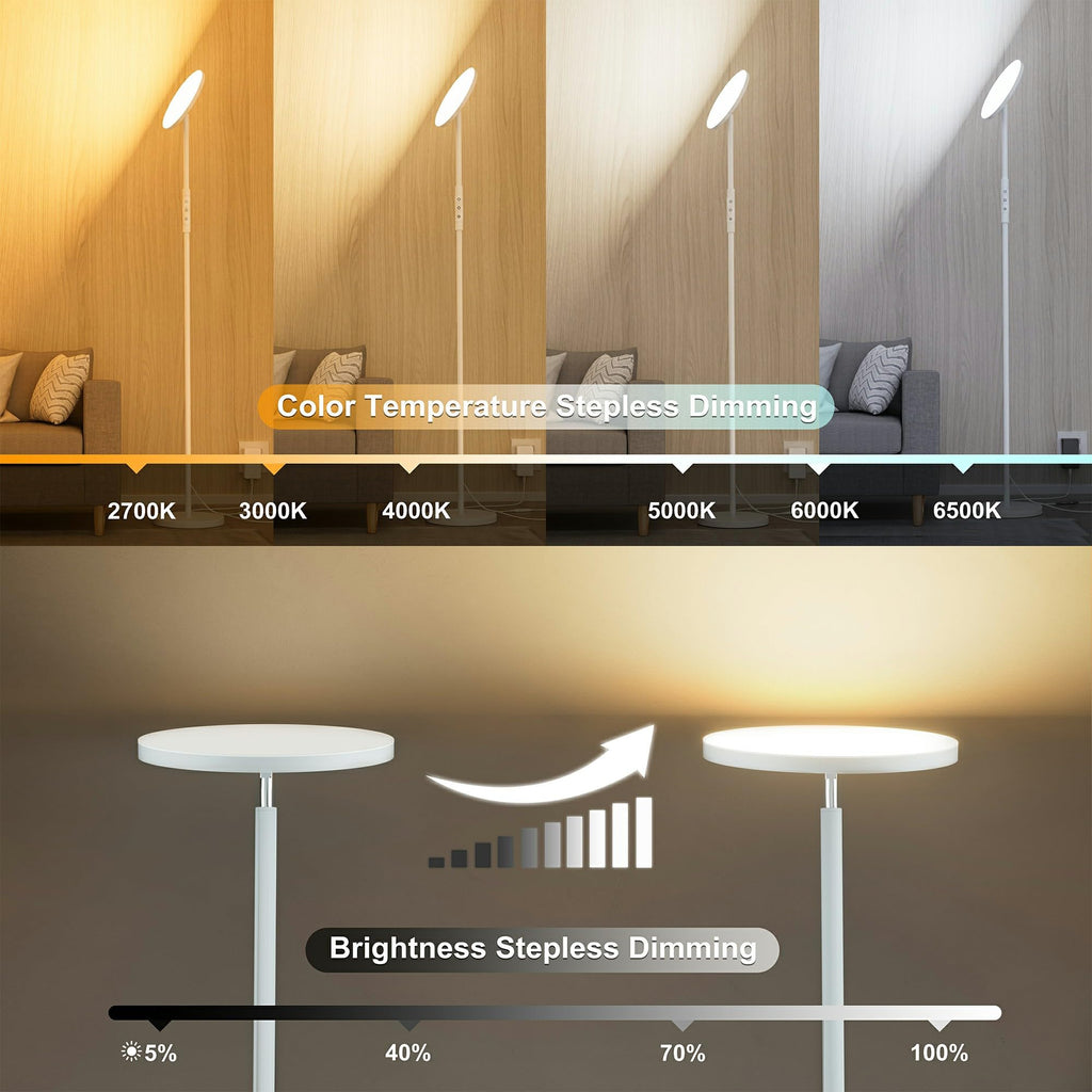 LED Floor Lamp, Bright Standing Lamp 350W Equivalent with Stepless Dimming, Modern Torchiere Room