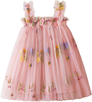 Toddler Summer Dress Baby Girl Strap Floral A Line Dress Sleeveless Beach Butterfly Sundress for Toddler Girl
