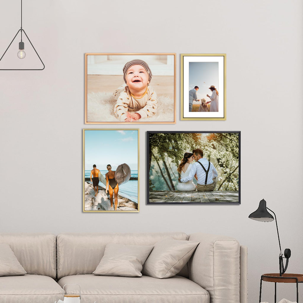 11x14 Brass Photo frames 3 Pack HD Glass Mat For 8x10 Wall Mount