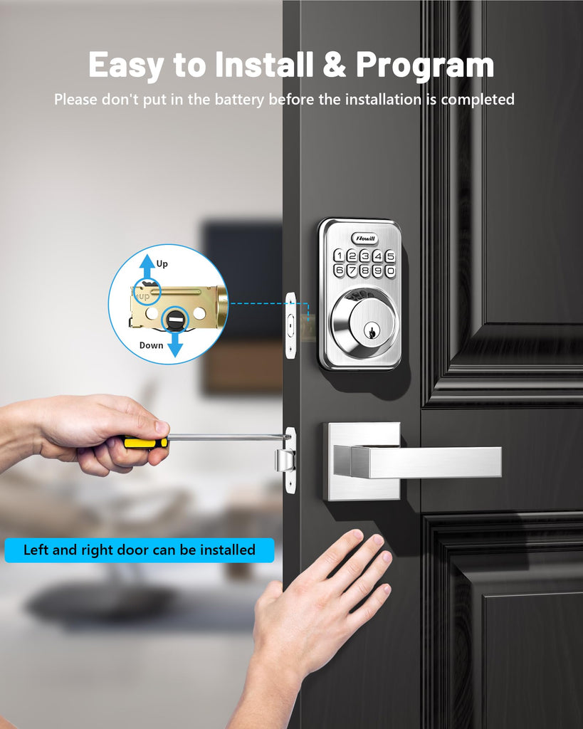 Keyless Entry Keypad Deadbolt Lock with Handles, Satin Nickel