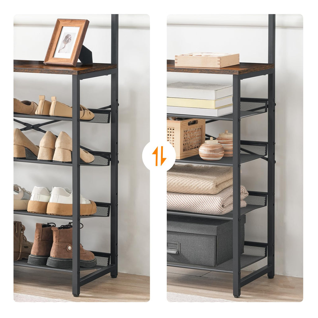 Hall Tree with Bench, Entryway Coat Rack with Shoe Rack, Shoe and Coat Rack, 5 Tier Shoe Storage Organizer with