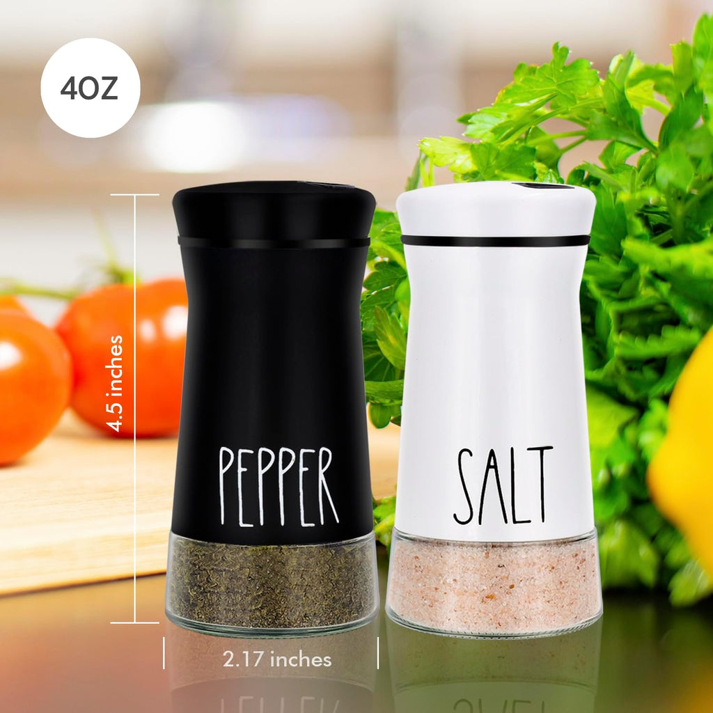 Farmhouse Salt and Pepper Shakers with Adjustable Pour Holes, Refillable Salt Shaker by - Set of 2