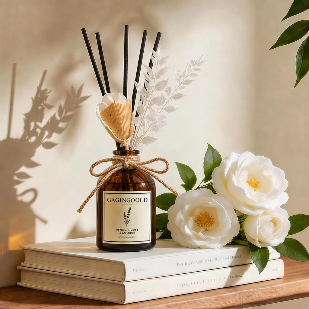 Reed Diffuser Set, Lavender Scent Diffuser with 10 Sticks & Decorative Flower, Long Lasting Diffusers Fragrance