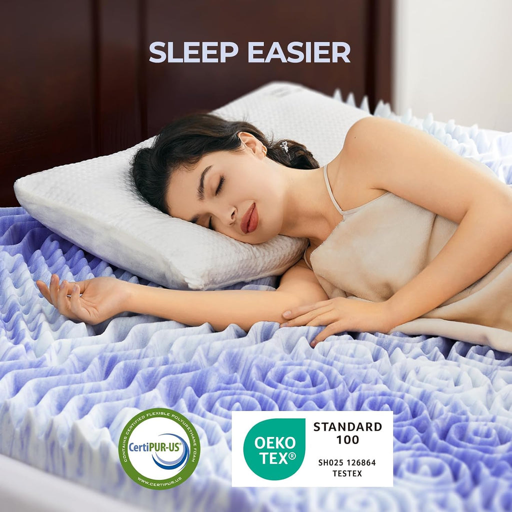 Queen Mattress Topper, 3 Inch 7-Zone Memory Foam Mattress Topper, Gel Infused Foam Mattress Topper for Pressure