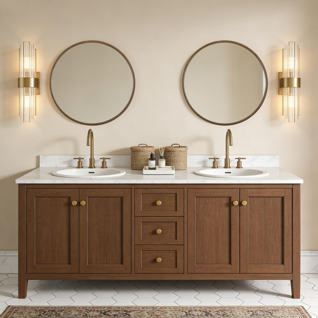 Wood Round Mirror with Wood Frame 24 inch Circle Wall Mirror Round Wall Mirror for Wall Decor, Vanity, Entryway