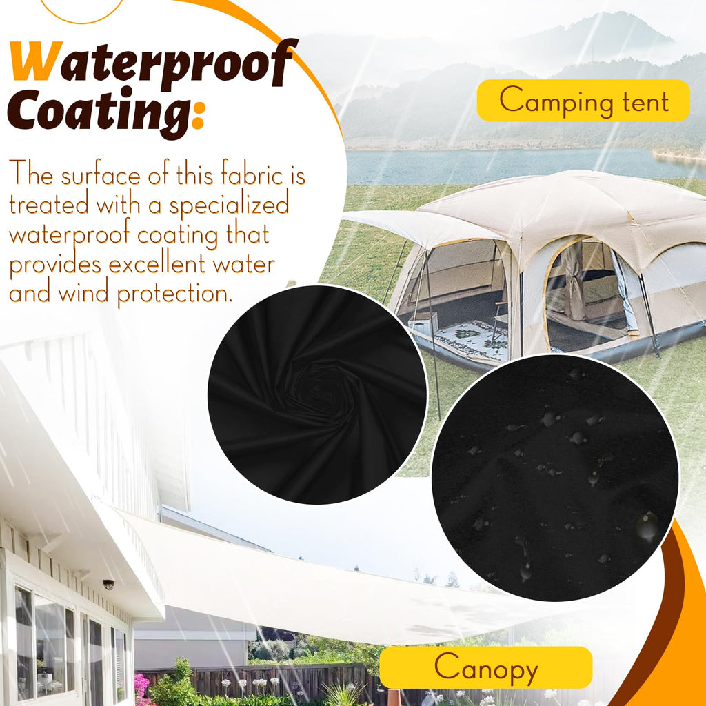 Black Ripstop Nylon Waterproof Fabric, 3 Yard, 60 Inch Wide