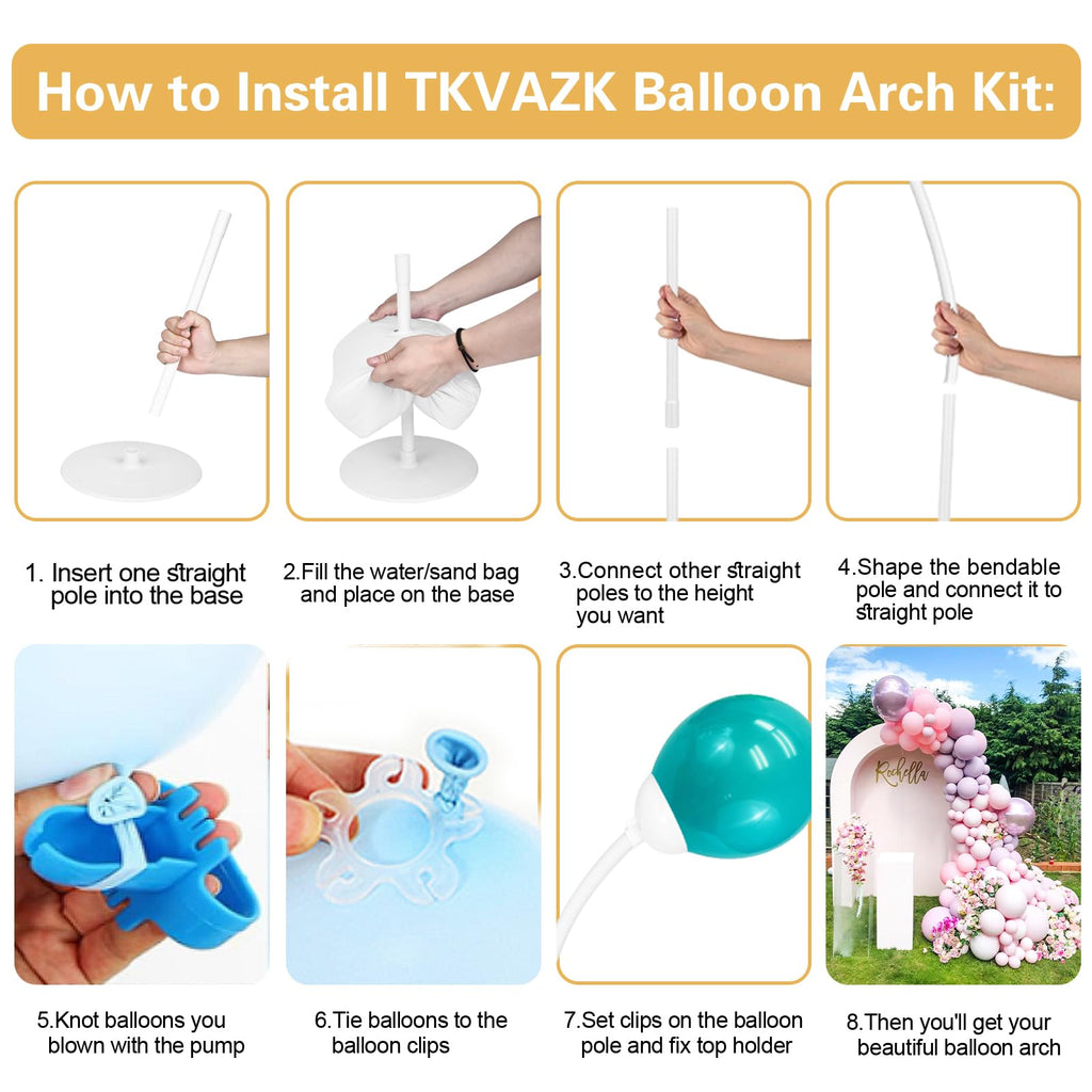 Balloon Arch Kit, Bendable 8FT and 6FT Half Balloon Arch Stand