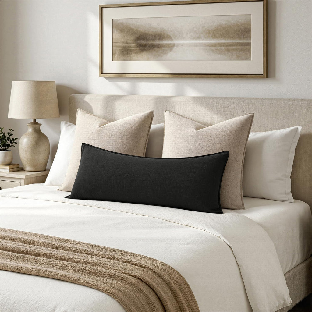 Decorative Linen Lumbar Pillow Cover 14x36 Inch Black