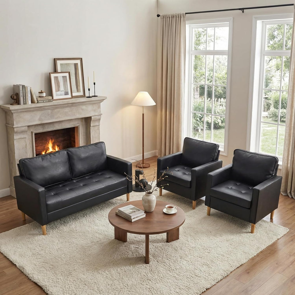 Black Faux Leather Accent Chairs, Armchair (Black, 2) - Set of 2