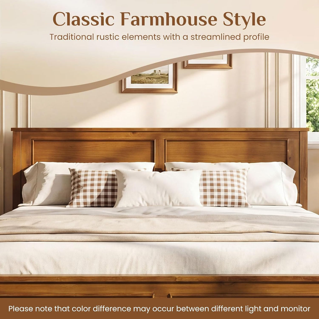 Full Size Bed Frame with Solid Wood Legs & Wooden Slats