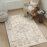 3x5 Washable Neutral Area Rug Beige Vintage Entryway Office Carpet Non-Slip Soft Low Pile Farmhouse 