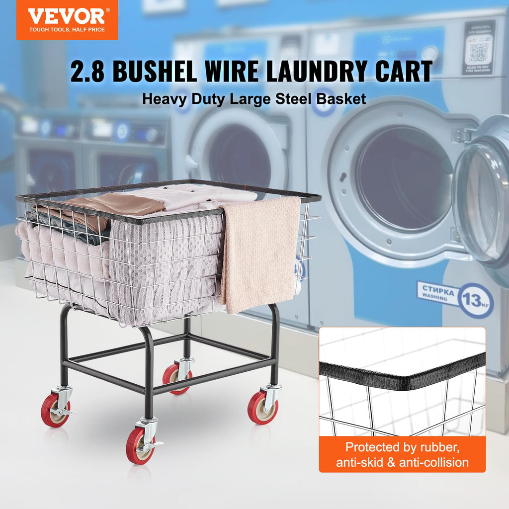 Wire Laundry Cart 2.8 Bushel Wire Laundry Basket with Wheels