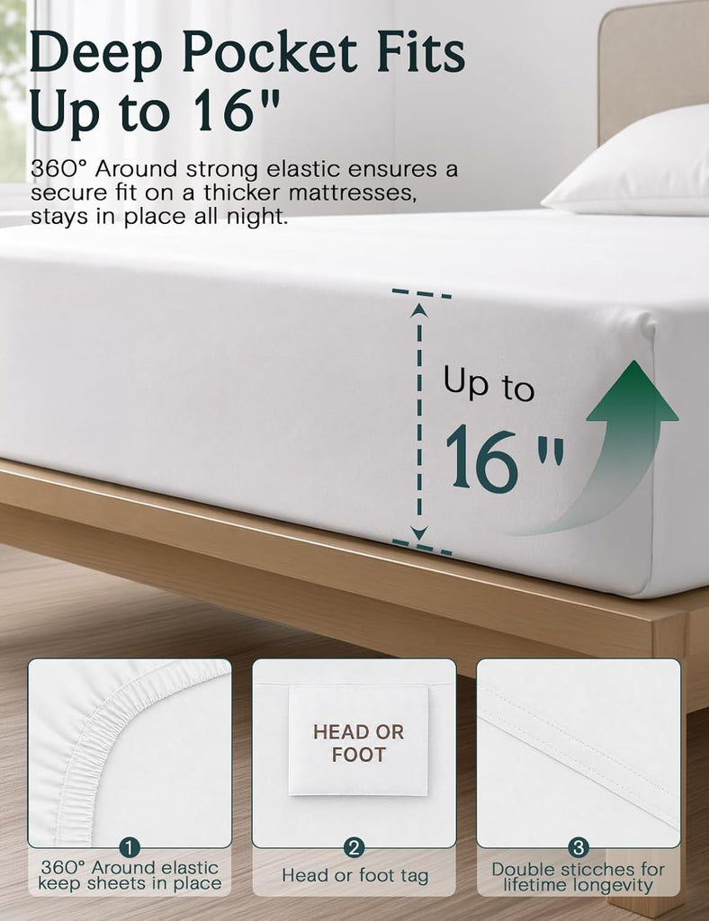 Queen Sheet Set, Bed Sheets Queen 4PC, Deep Pocket Cooling Bed Sheets, Soft Hotel Luxury Bedding for Mattress Wrinkle