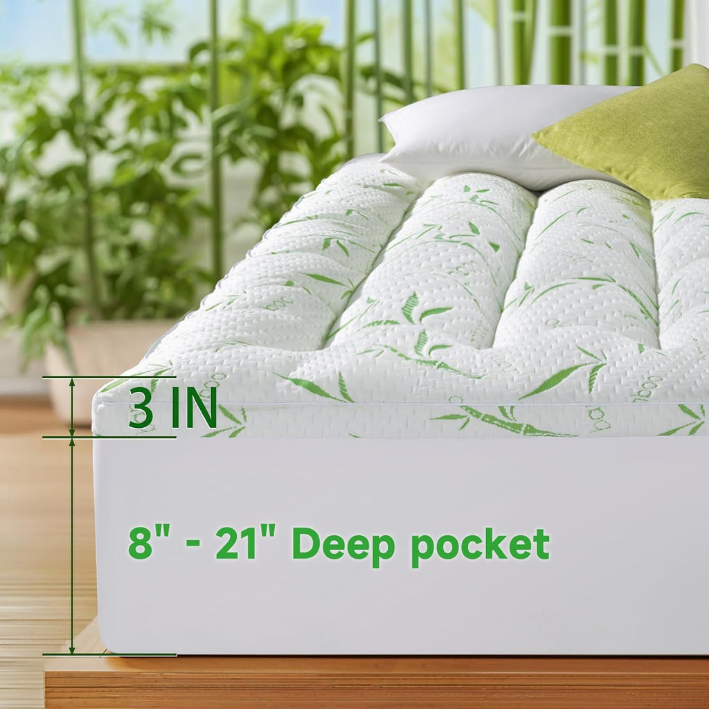 3 Inch Mattress Topper Full - Breathable Bambu Viscose Air Layer (54"x75") | Cool Natural bambu fiber fabric,silky