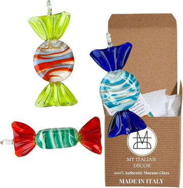 Murano Glass Candy Ornaments, Handmade in Italy (Set of 3)
