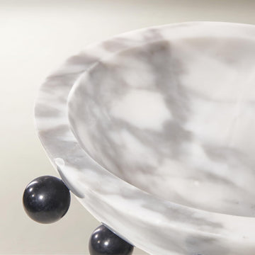 Borra Grey Marble Contemporary Decorative Bowl | Contemporary Centerpiece, Entryway Catchall, Black Marble Orb Accents