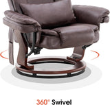 Modern Reclining Swivel Lounge Chair and Ottoman — Brown Faux Leather