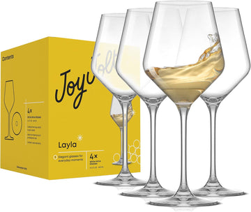Layla White Wine Glasses, Set of 4 Italian Glasses, 13.5 oz Clear - Made in Europe