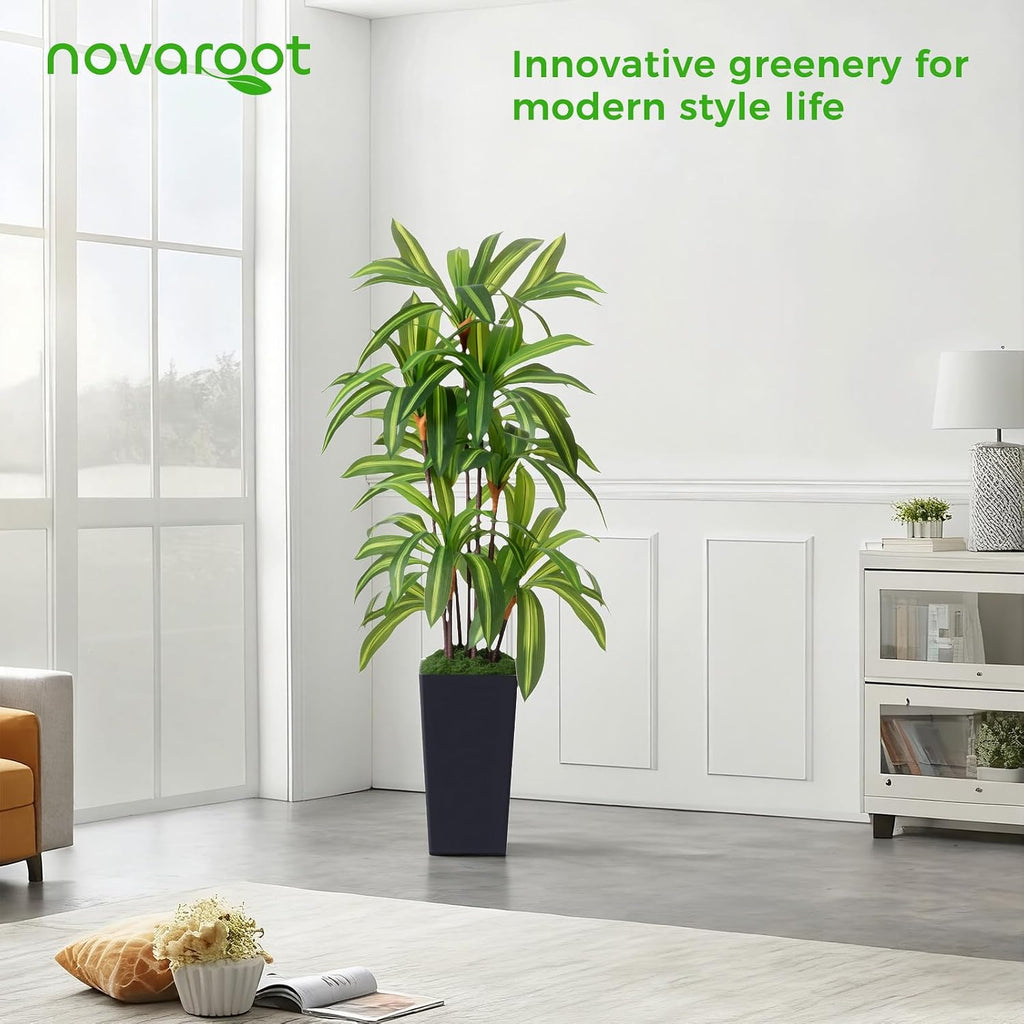 Artificial Dracaena Tree 5FT, Fake Plants with Black Tall Planter - Fake Tree Tall Faux Plants Indoor Floor Plant