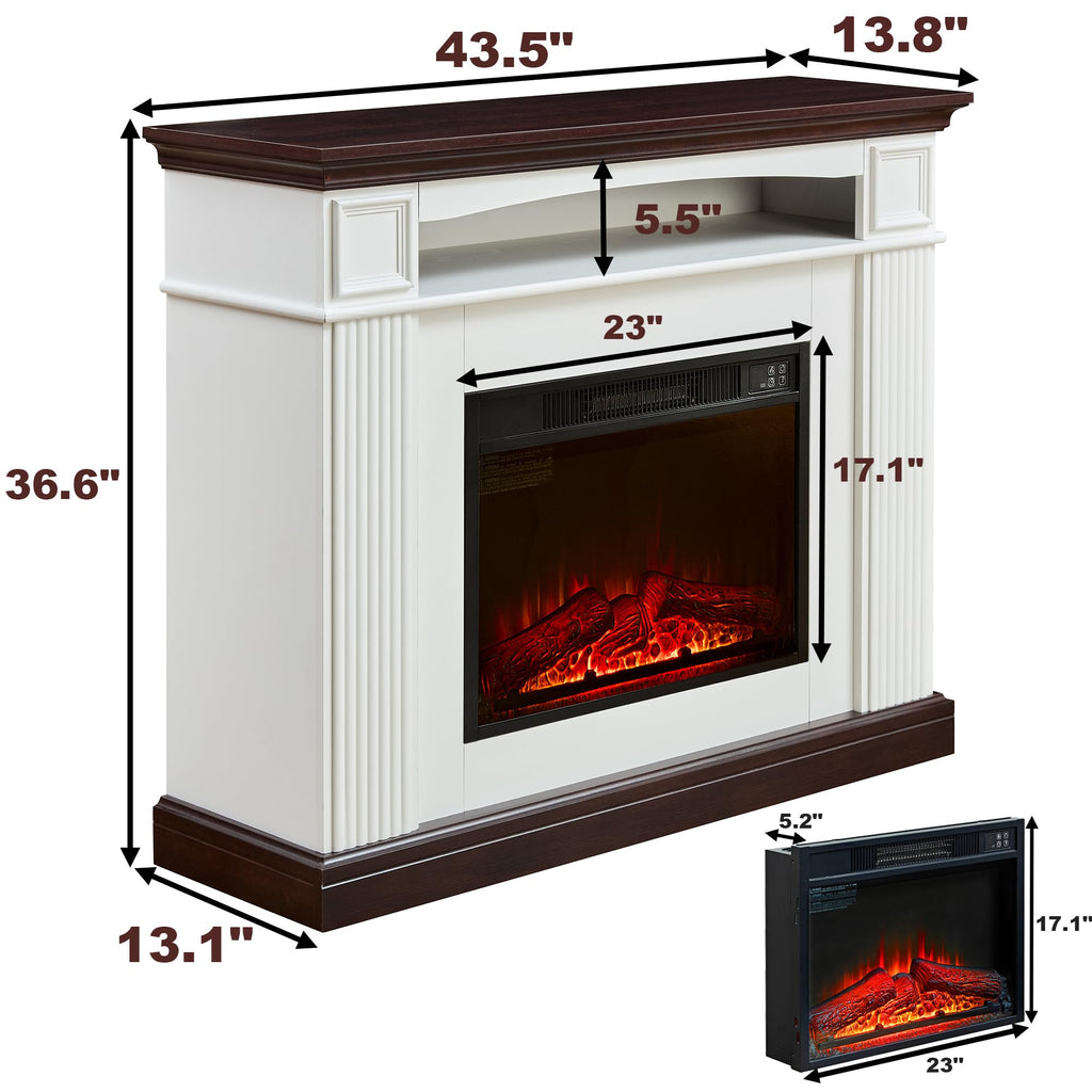 44" Electric Fireplace with Mantel, Tall Fireplace TV Stand with Storage