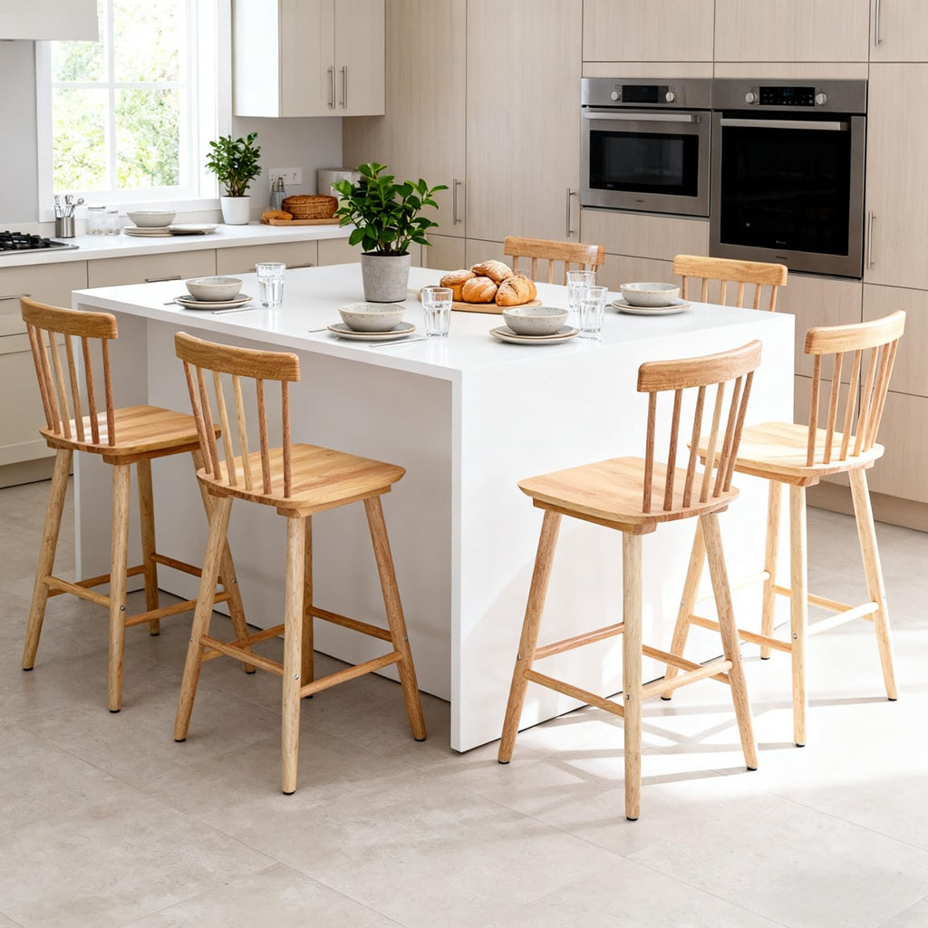 26" Windsor Counter Height Bar Stools Set of 4, Farmhouse Wooden Counter Stools with Spindle Back, Modern Rustic