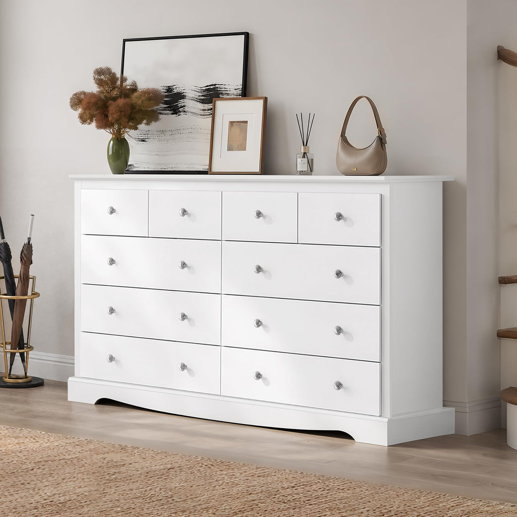 White 10 Drawer, Chest of Drawers with SGS-Tested
