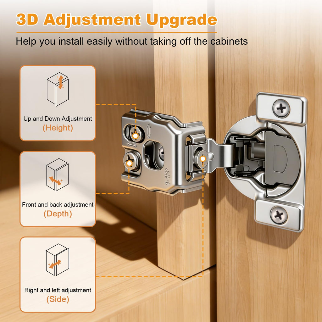 60 Pack 30 Pair 1-1/4 inch Overlay Soft Close Cabinet Hinges Hidden Door Hinge Cabinet Hinges Concealed Self Closing