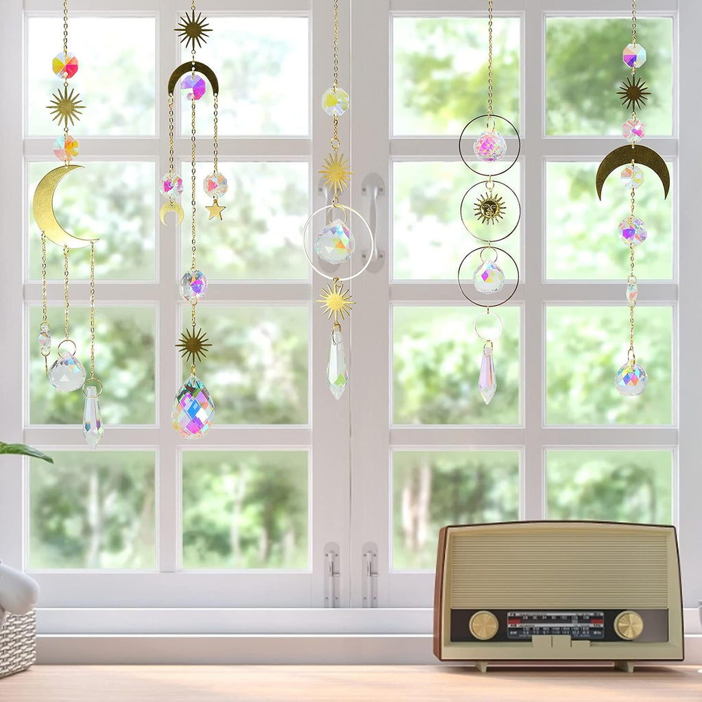 6Pieces Colorful Crystals Suncatcher Hanging Sun Catcher with Chain Pendant Ornament Crystal Balls for Window Home