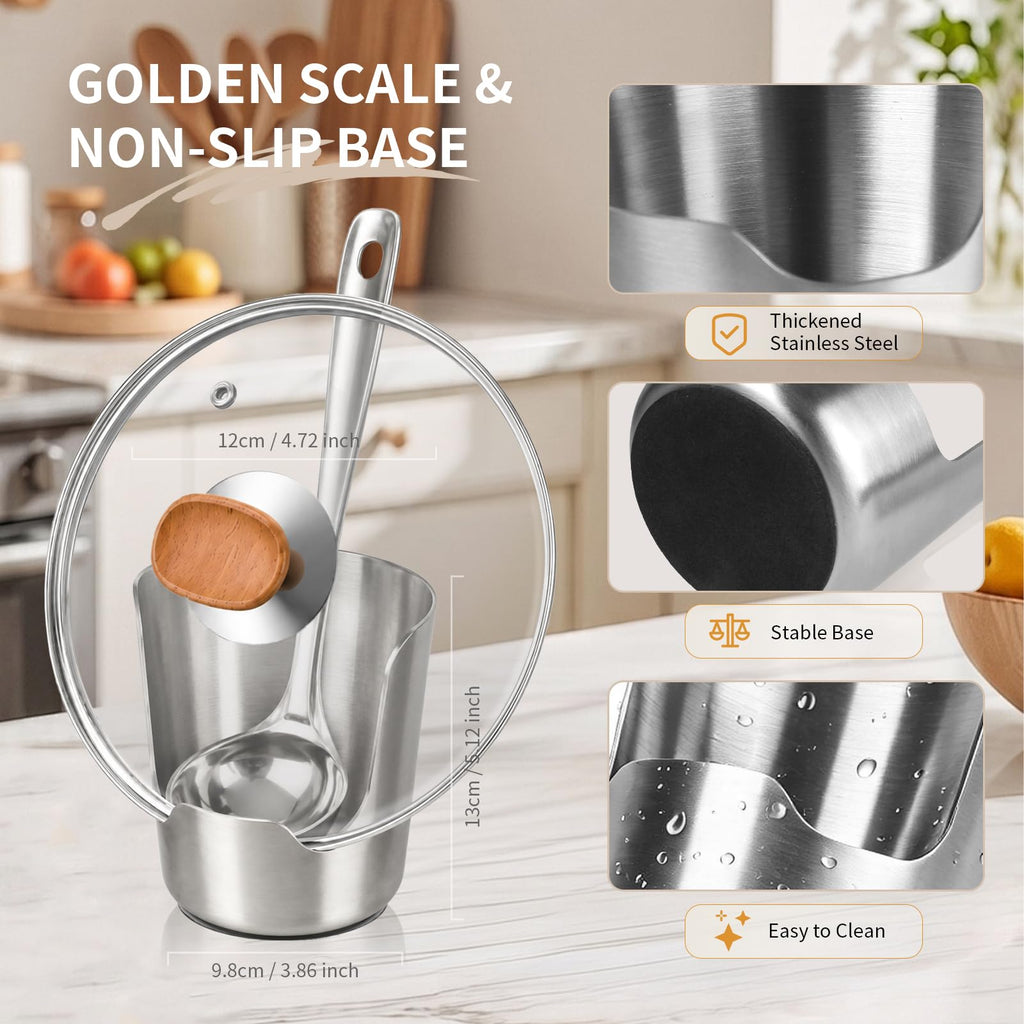 Thickened 304 Stainless Steel Spoon Rest and Lid Holder | Multi-Functional Kitchen Utensil Holder with Curved