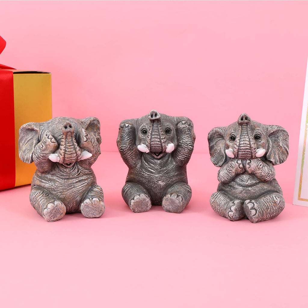 Set of 3 Elephant Statues Cute Figurines Home Decor