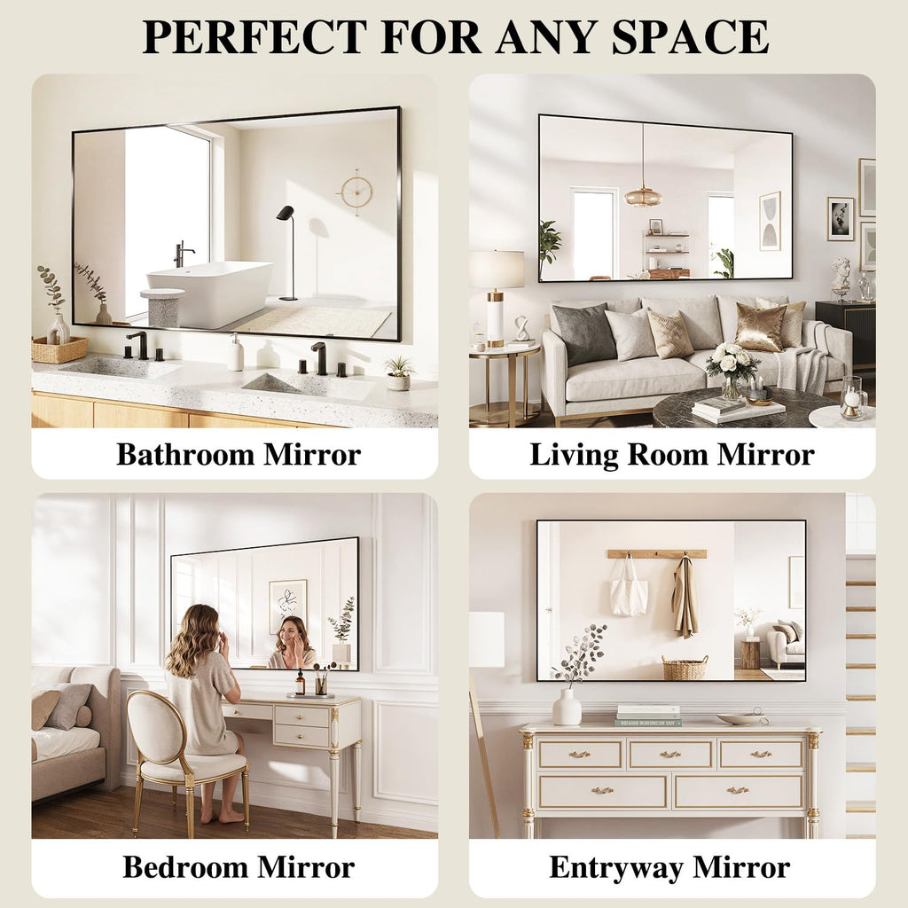 Black Mirrors for Wall, 30x48 Inch Bathroom Mirror, Rectangular Wall Mirror Bedroom Bathroom, Hangs Horizontally or