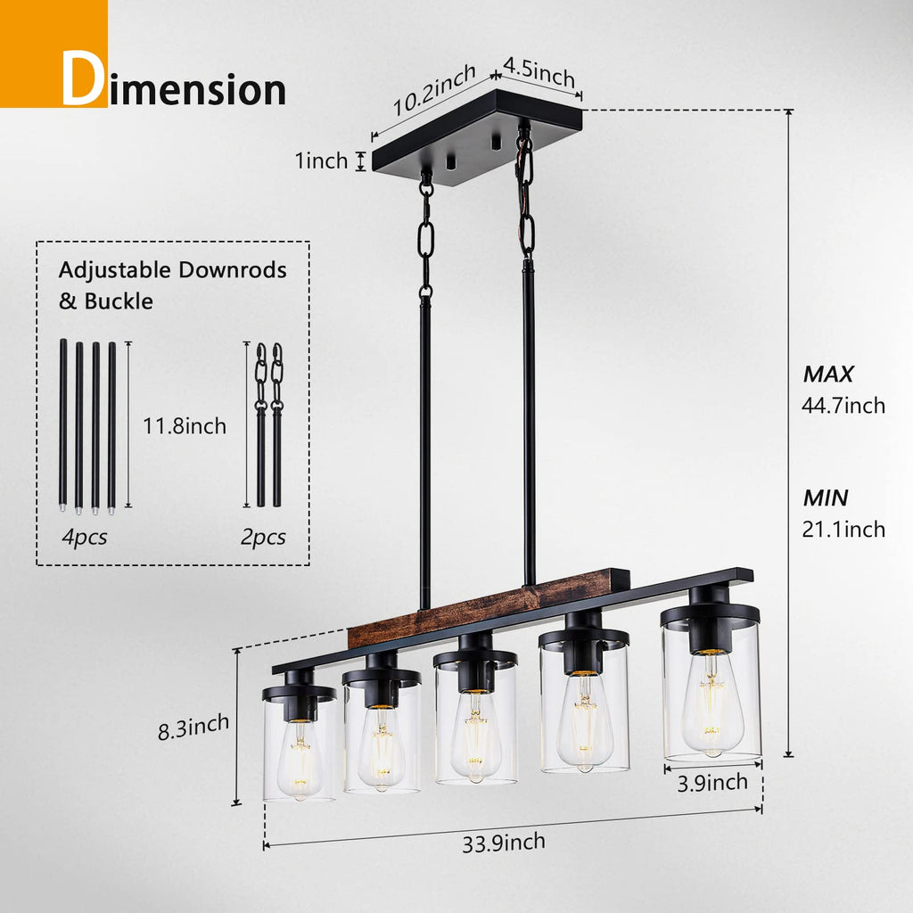 Farmhouse Kitchen Island Light Fixtures, Dining Room Light Fixture, 5-Light