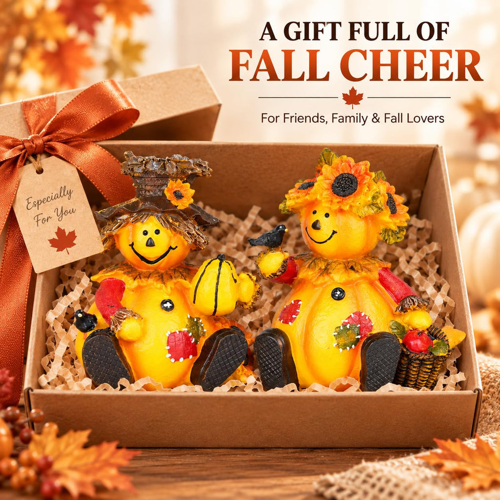 Harvest Pumpkin Figurines, Set of 2, Thanksgiving Fall Decor