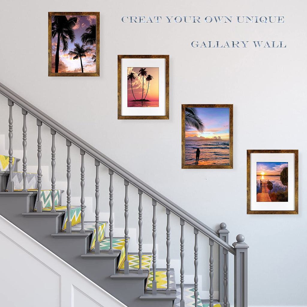 11x14 Frames, Display Pictures 8x10 With mat or 11x14 Prints Without Mat, Wall Mounting, Brown, 6PCS