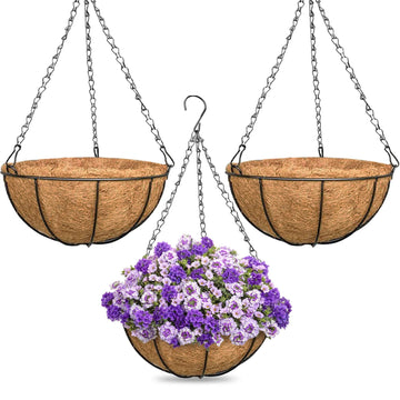 3 Pack 16 Inch Large Hanging Baskets for Plants Outdoor with Coconut Liners Replacement, Hanging planters Baskets