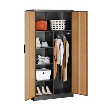 Metal Wardrobe Cabinet with Lock, 72" Armoire Closet with Hanging Rod, Lockable Storage Locker, Storage Cabinet with