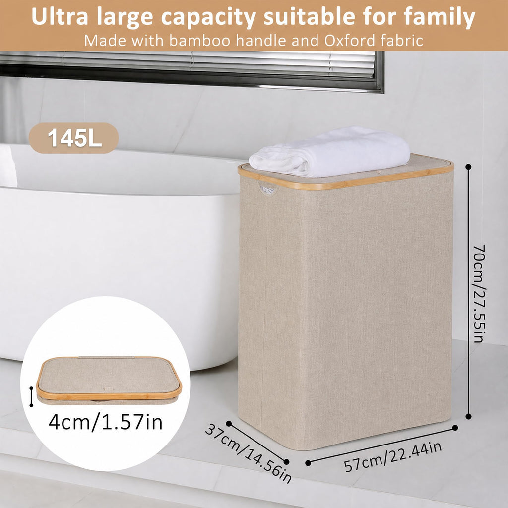 Laundry Hamper with Lid,145L Laundry Basket with Mesh Bag,Oatmeal
