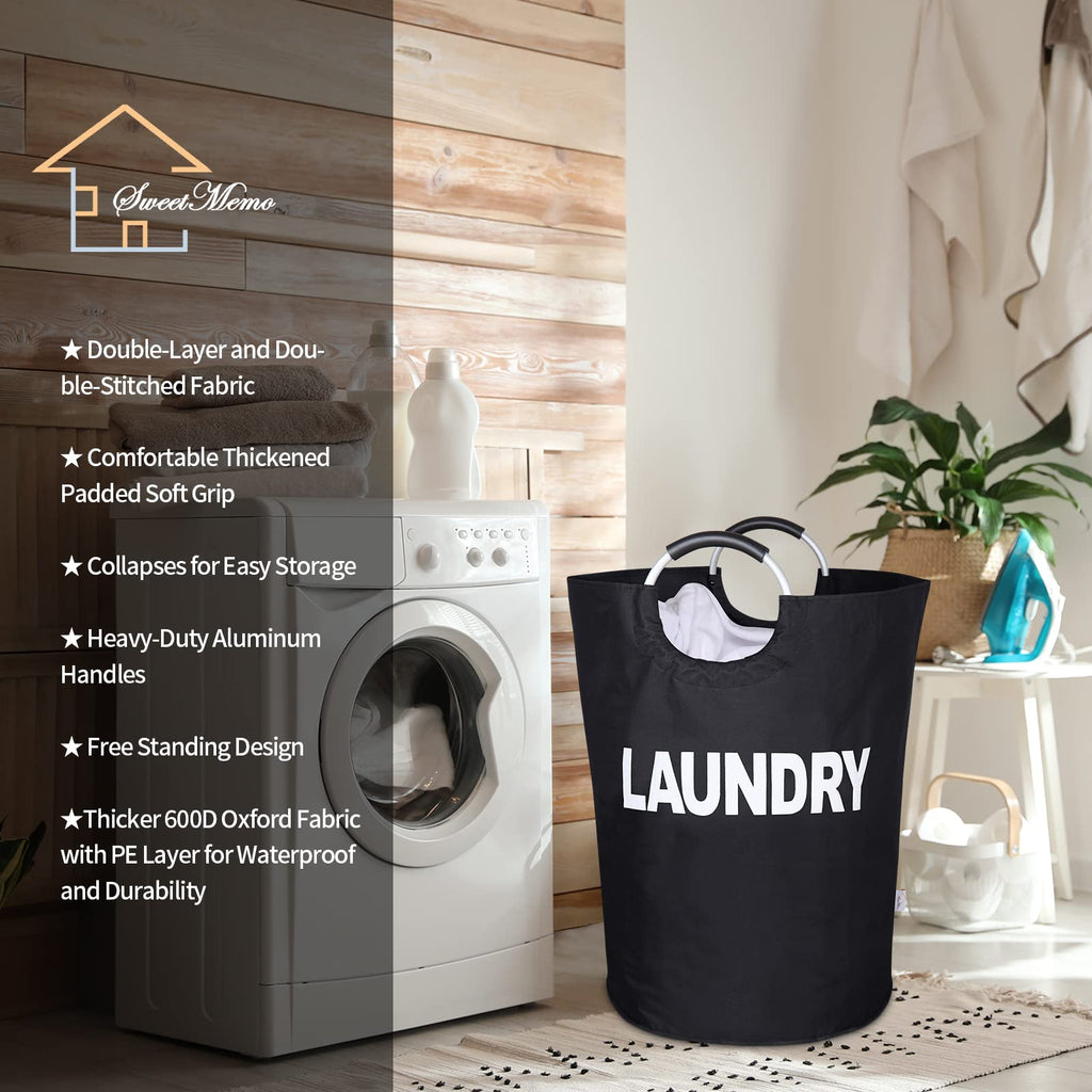 Oversized Laundry Basket, Huge Laundry Hamper Bag with Handles, 160L Black