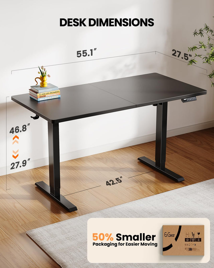 Electric Standing Desk, 55 x 28 inch Height Adjustable Sit Stand Up Desk, Computer Home Office Desk with 4 Memory