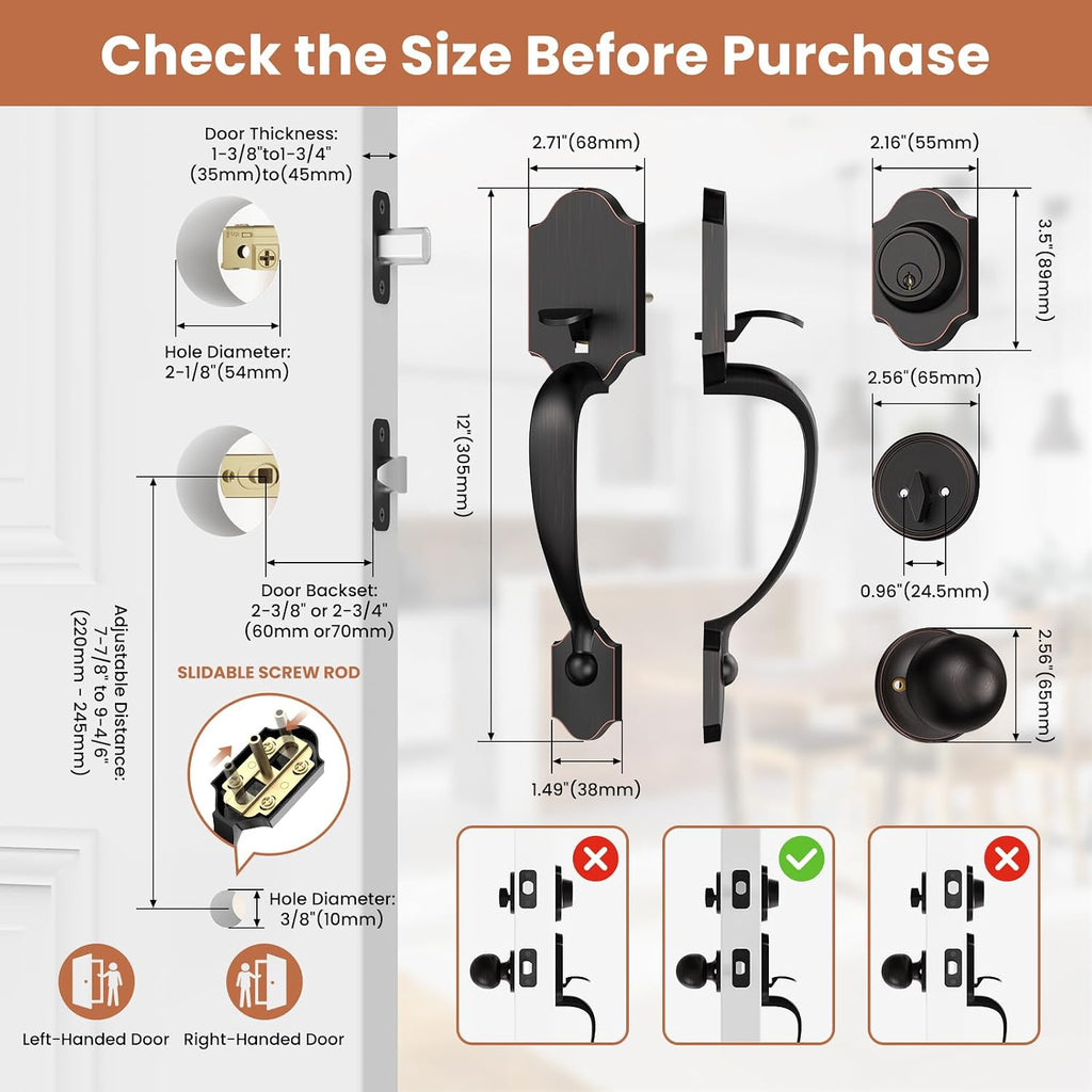 Entry Door Lock and Deadbolt Set, Aged Bronze Exterior Door Handle with Interior Door Knob for Entry Doors, Front