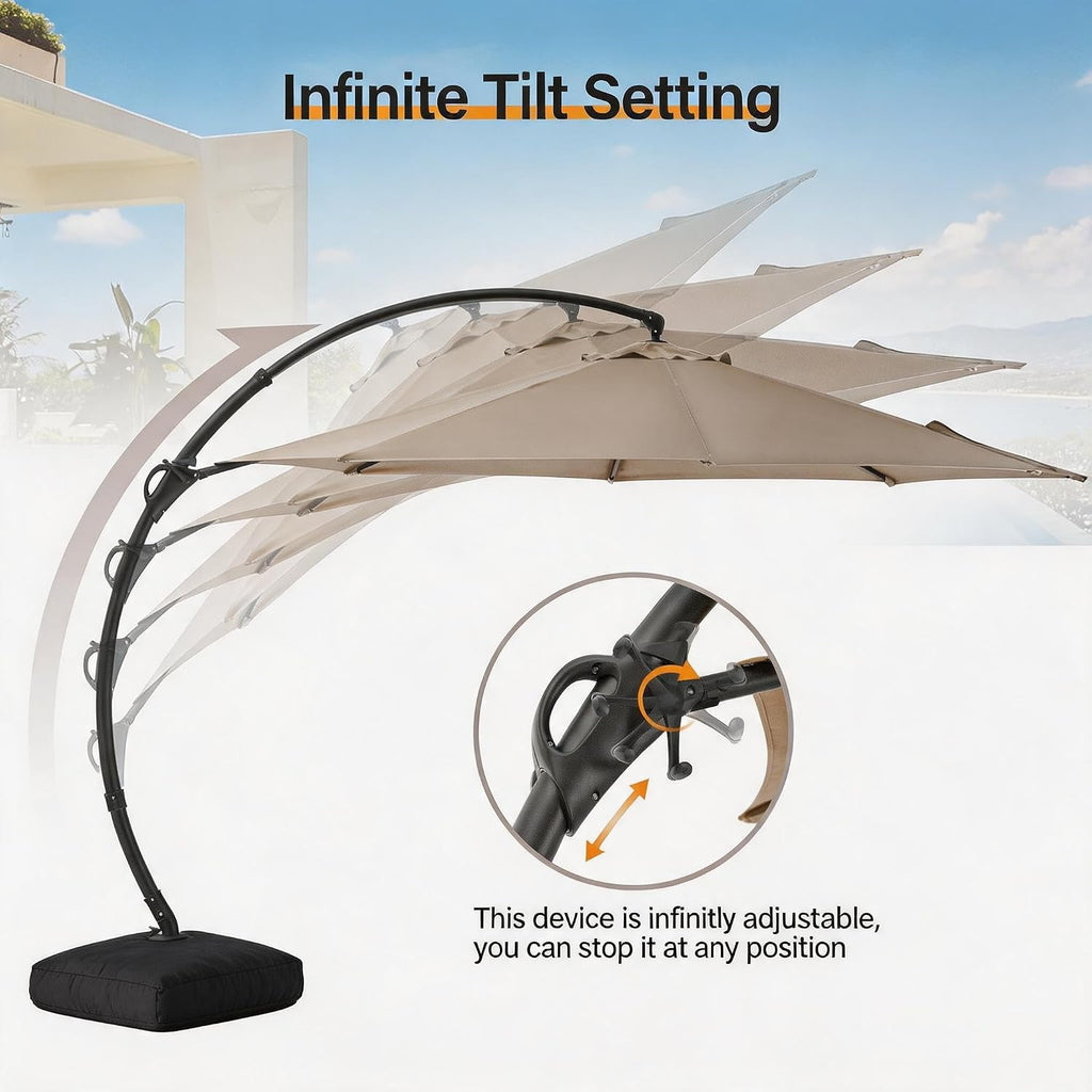 11ft Patio Cantilever Umbrella with Base Included, Outdoor Curvy Round Offset Umbrella, Heavy Duty Aluminum