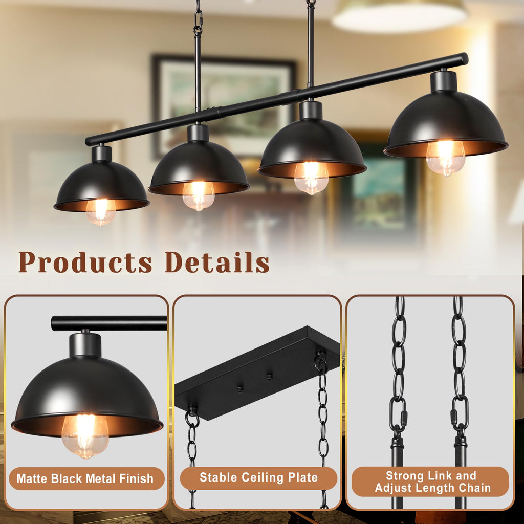 Pool Table Light for 7' 8' Adjustable Billiard Lights Hanging Over Pool Table Lights, 4 Light Industrial Chandelier