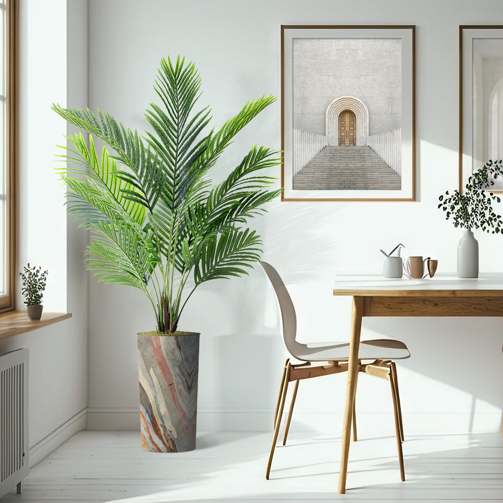 Artificial Tree in Morden Contemporary Planter, Fake Areca Tropical Palm Silk Tree for Indoor and Outdoor Home