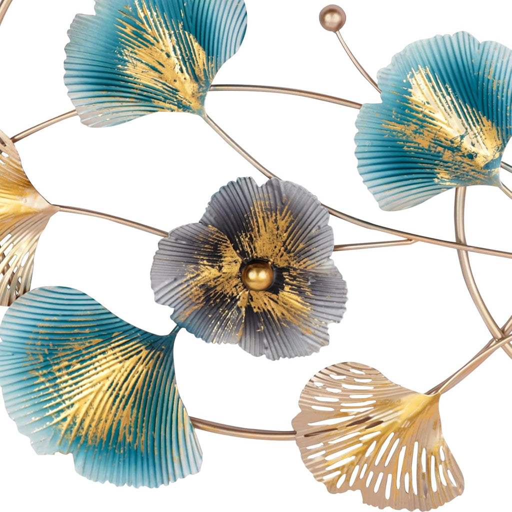 Metal Wall Art Decor,3D Golden Ginkgo Leaf Wall Hanging Decor with Frame,Large Wall Background Sculpture
