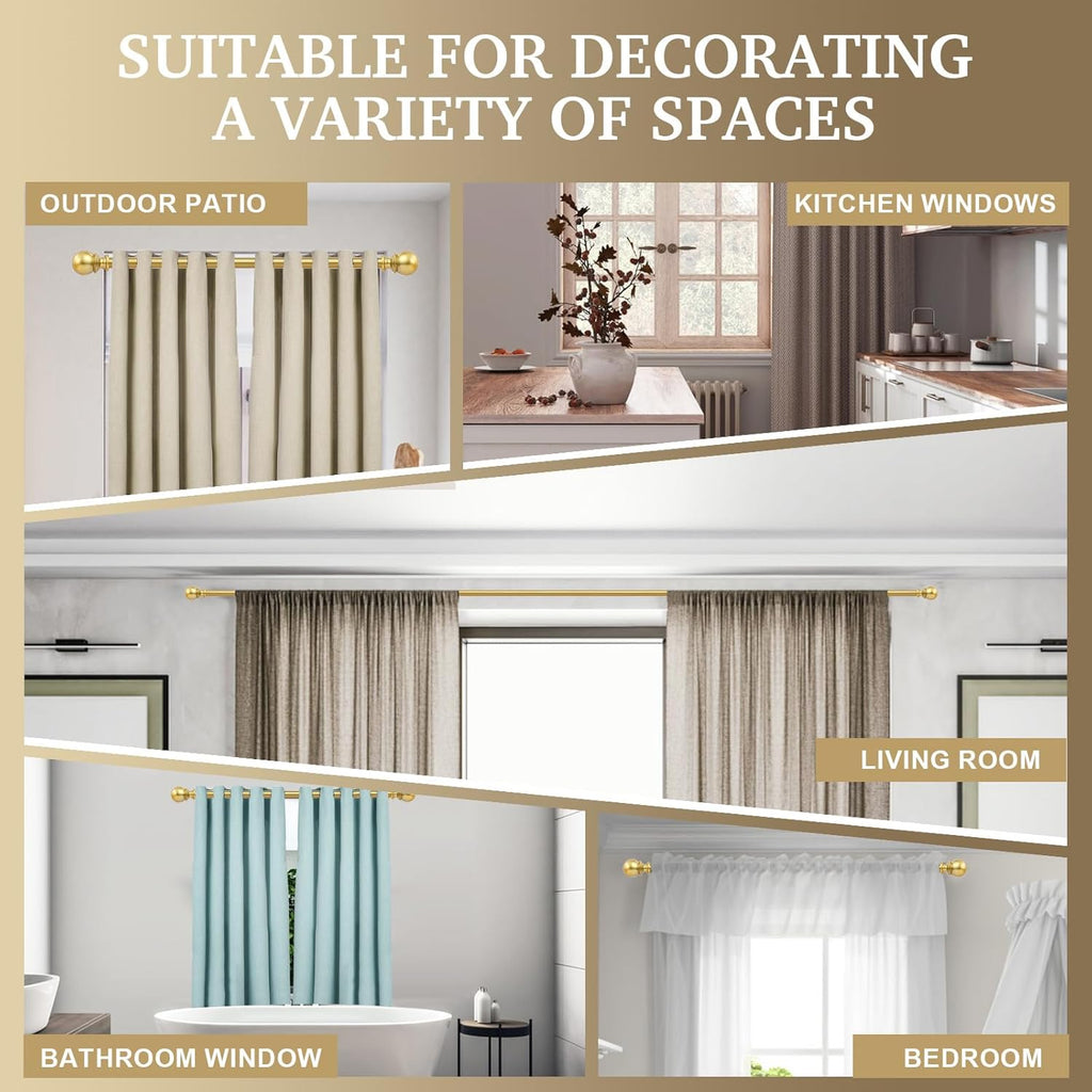 Curtain Rods - 1" Diameter, 32-72" Standard Decorative Window Curtain Rod Set with Brackets - Gold