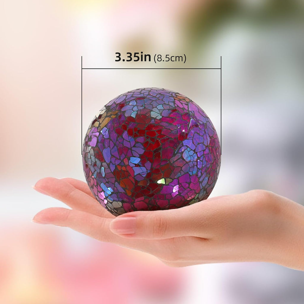Mosaic Glass Orbs Decorative Balls 8.5cm/3.35inch Sphere Wedding Party Home Decor Table Centerpiece (Colorful - Set of 3