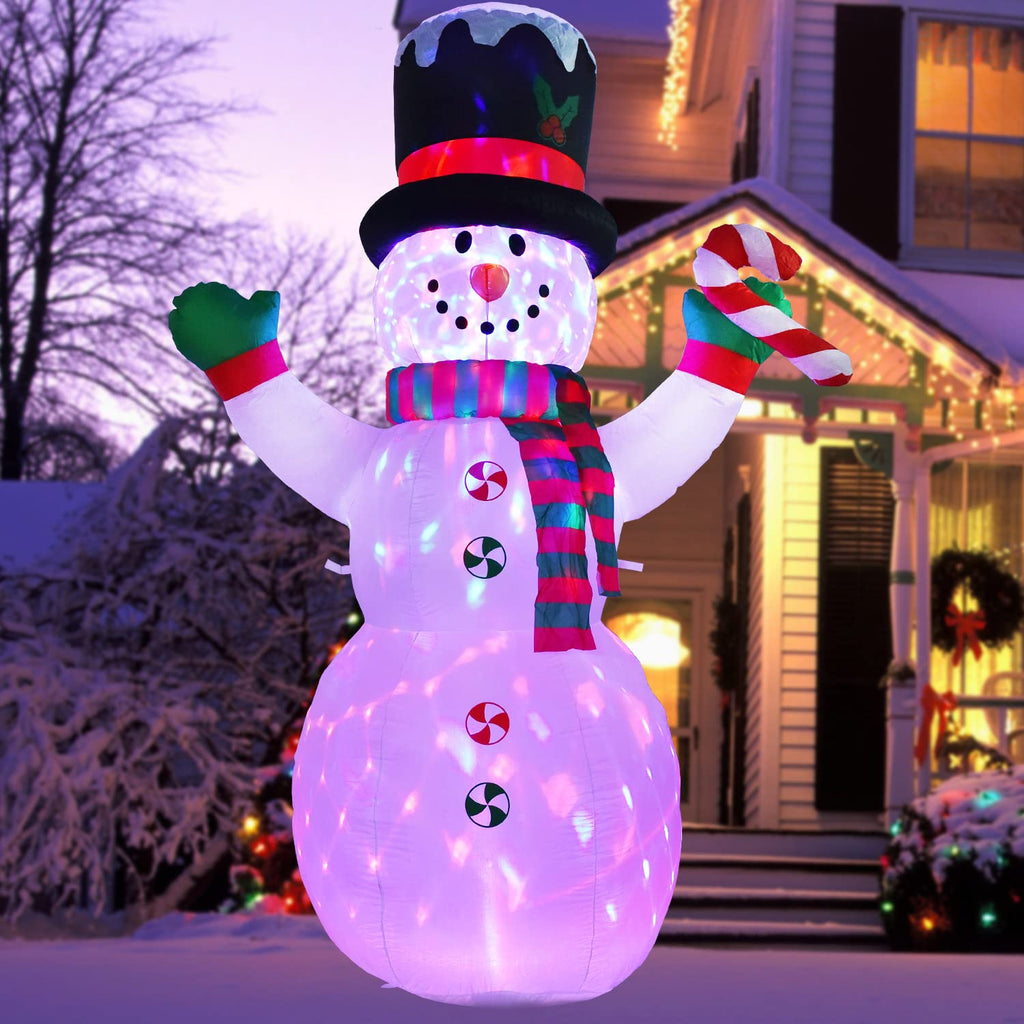 8 FT Inflatable Christmas Snowman, Rotating 7 Color Changing Led Lights Xmas Holiday Blow Up Family Party Decoration