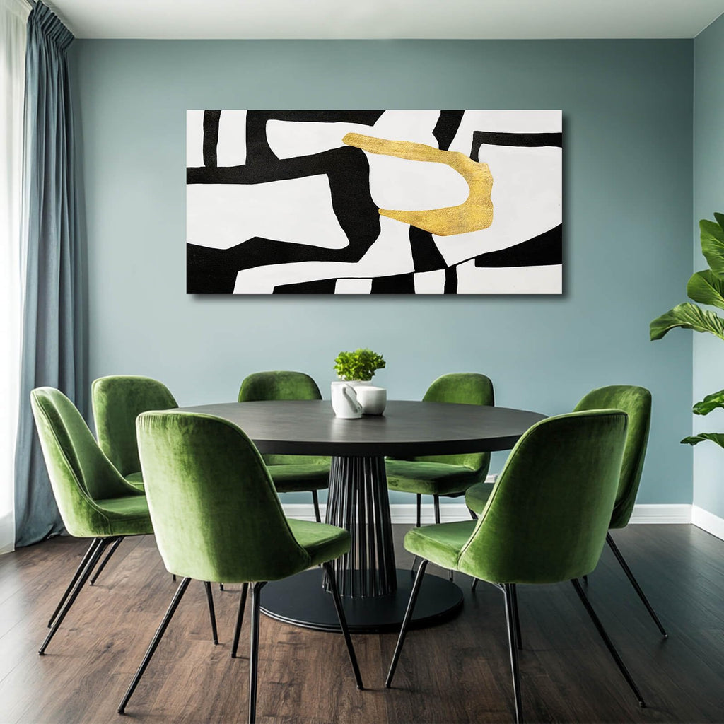 Black and White Wall Art Abstract Wall Decor Geometric Canvas Poster Large Wall Painting 24"x48" Gold Pictures Dining